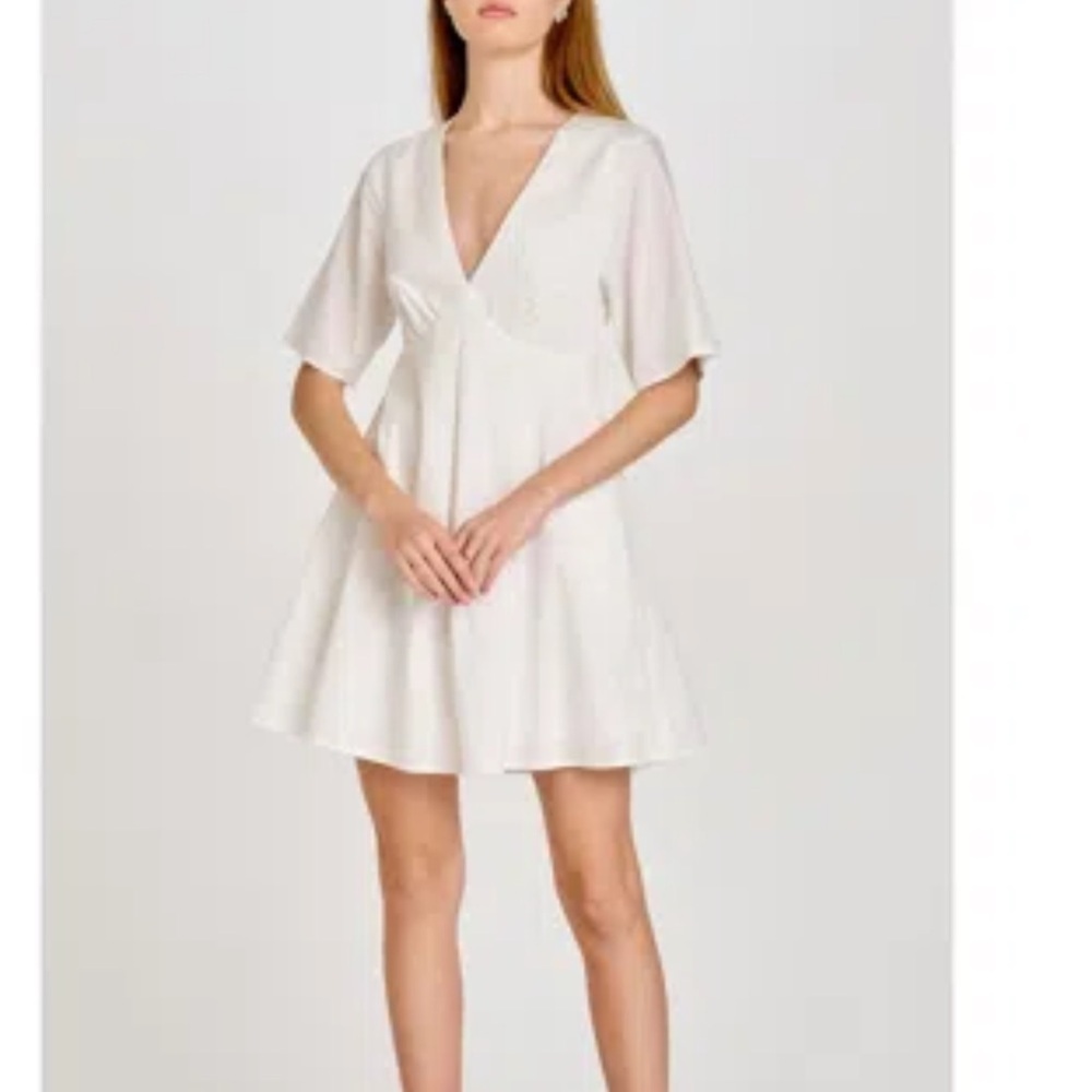 NWT WAIF White V-Neck Short Sleeve Mini Dress Size L - Picture 1 of 4